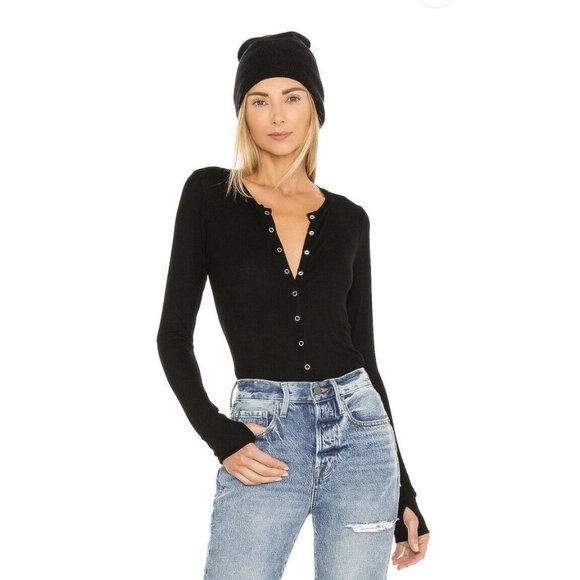 Michael Lauren Potter Snap Front Long Sleeve Tee Black Rib Basic L $97 - Picture 1 of 6